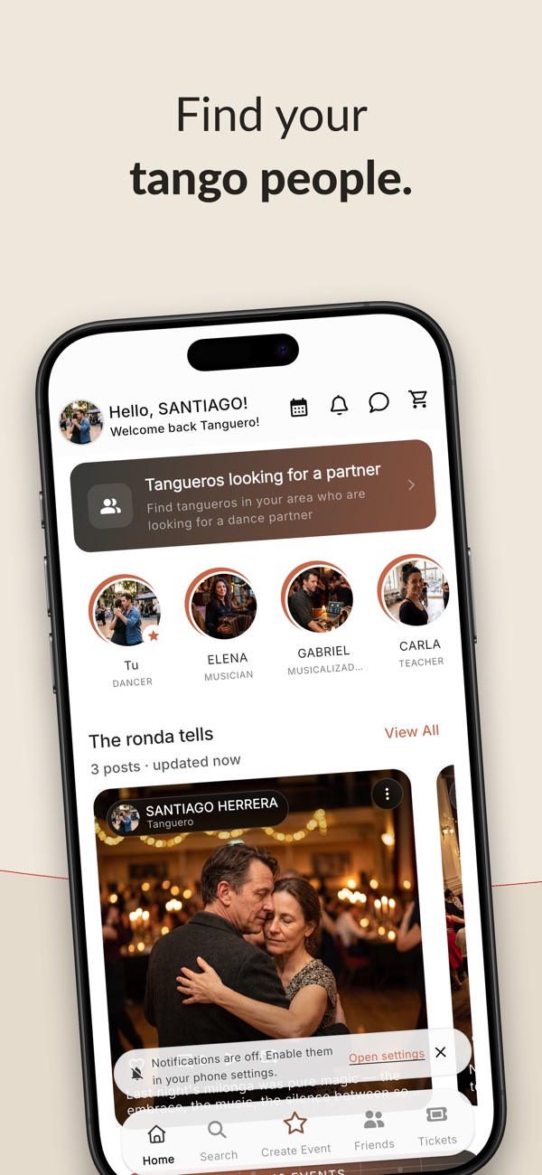 Tanguear — the home feed with your tango community