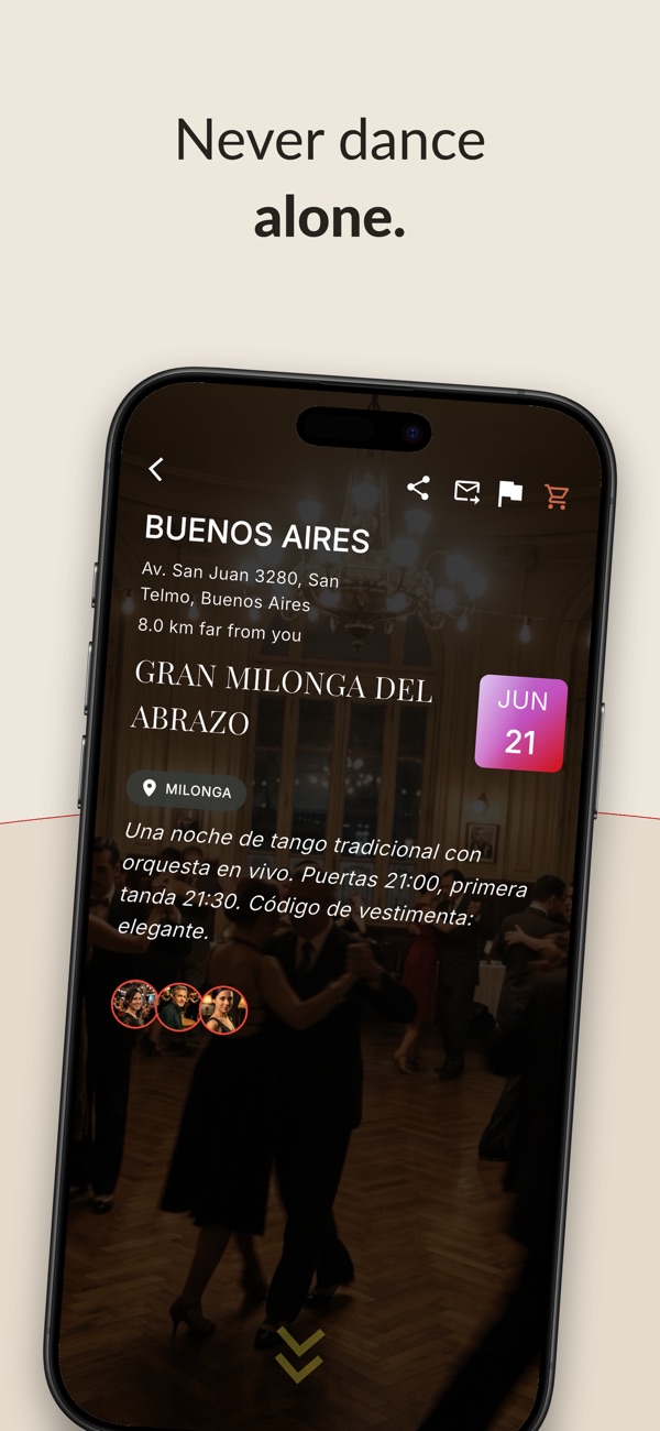 Tanguear — an event page with attendees