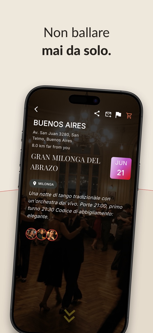 Tanguear — la scheda di un evento con i partecipanti